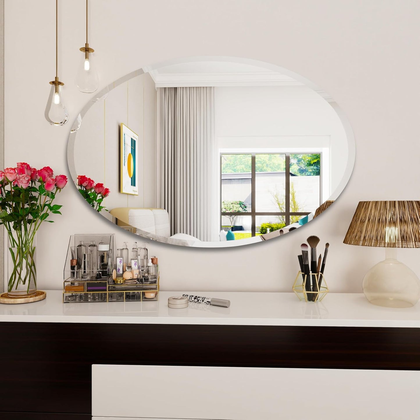 Oval Bathroom Mirror, 28X40 inch Oval Frameless Mirror, Frameless Mirrors for Bathroom,Beveled Bathroom Mirror.