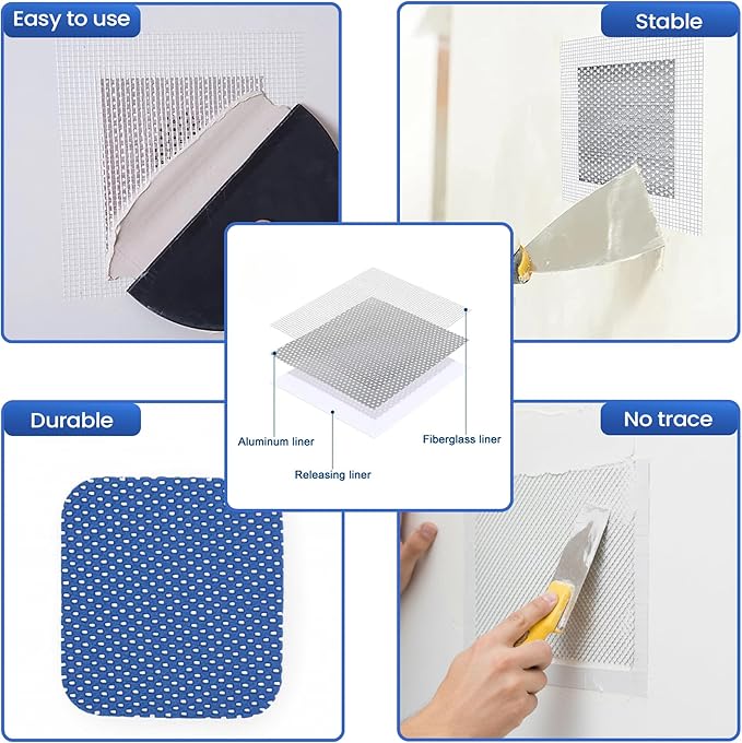 Drywall Repair Kit – 2×240g Putty Jars with 2×2″ & 4×4″ Wall Patch Mesh, Small & Large Scrapers & 2 x P180 Sandpapers | Quick-Dry Spackle & Sheetrock Crack Filler for Wall, Ceiling & Plaster Repair