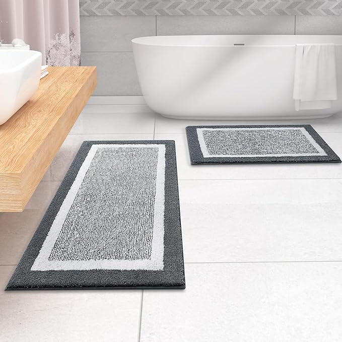 OLANLY Bathroom Rugs 59x24, Extra Soft and Absorbent Microfiber Bath Mat, Non-Slip, Machine Washable, Quick Dry Shaggy Bath Carpet, Suitable for Bathroom Floor, Tub, Shower (Long, Dark Grey)