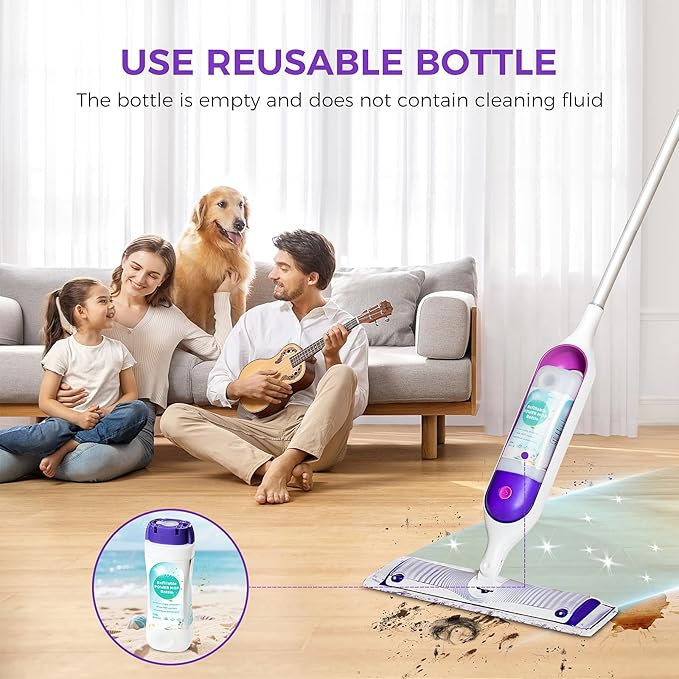 Refillable Bottle for Swiffer Power Mop – 720ML / 24 FL.OZ Leak-Proof HDPE Cleaner Solution Refill Bottle with 7 Silicone Gaskets & 1 Funnel, Easy Install for Use with Any Cleaning Solution