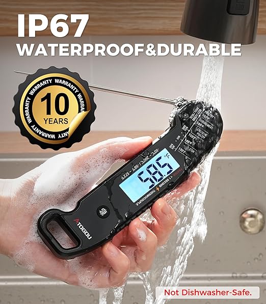 Professional Food & Meat Thermometer, 1 Sec Instant Read & ±0.5℉ Accuracy Driven by Thermocouple Sensor. IP67 Waterproof Digital Thermometer for Cooking, BBQ, Grill Gifts for Men Him Dad Birthday