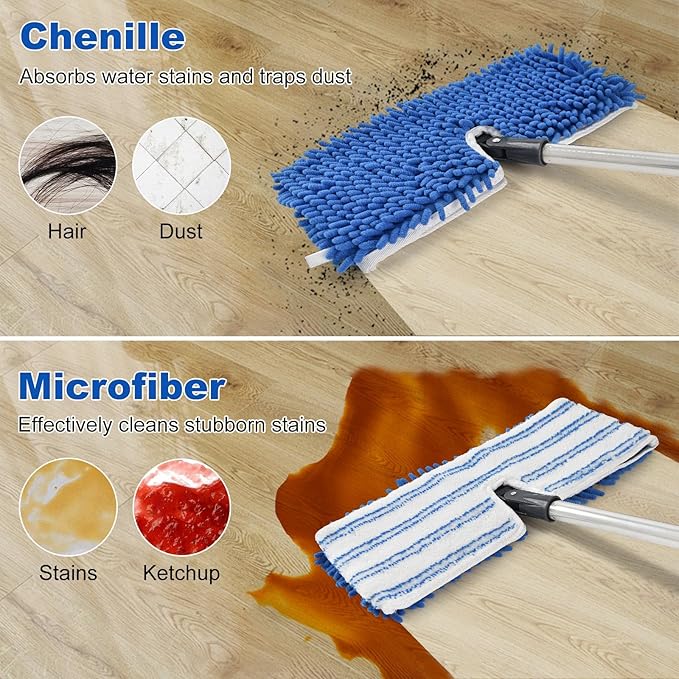 Microfiber Mops for Floor Cleaning,Flat Mop Set with 2 mop Pads,Flat Flip Mop Base and 58" Stainless Steels Handle for OCedar Dual-Action Microfiber Flip Mops,Dust Mop for Hardwood Floors Wet/Dry Use