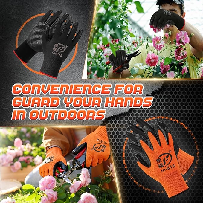 Gardening Gloves for Men Women Breathable Rubber Coated Working Gloves for Gardening, 9.1 Inch