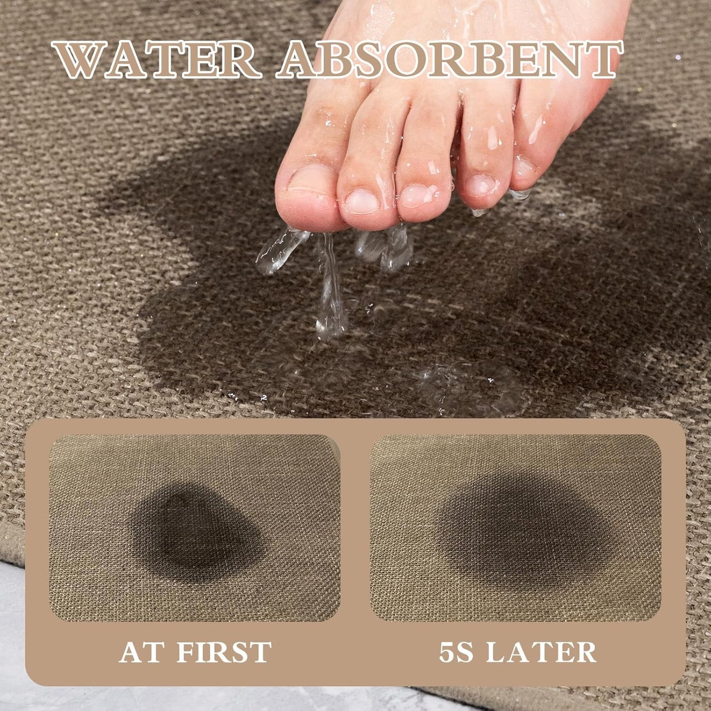 chakme Bathroom Rugs Mat 32x17, Ultra Thin Non Slip Bath Mat Quick Dry Absorbent Bath Mat for Bathroom Floor, (Dark Beige, 32"x17")