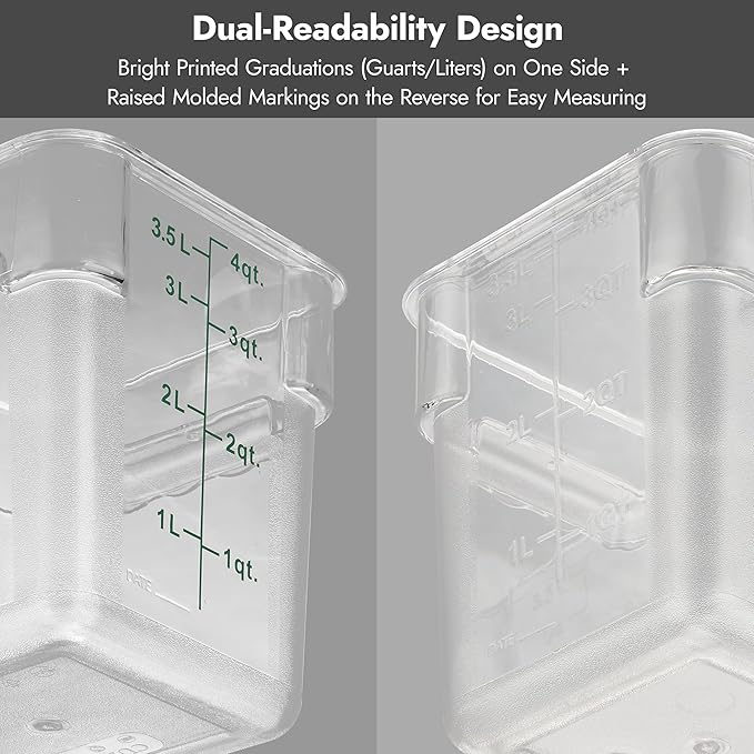 CURTA 4 Pack Food Storage Containers with Blue Lids - NSF Listed Commercial Grade in 22.0 Qt - Square, Clear, Polycarbonate