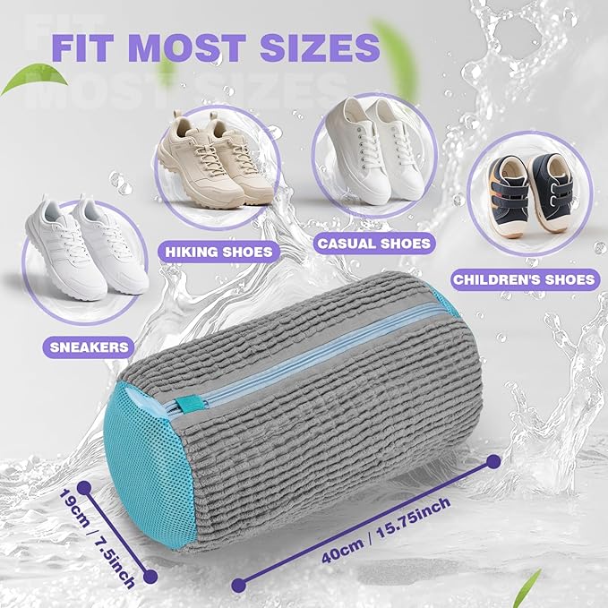 2Pcs Shoe Washing Machine Bag Laundry Shoe Bag for Washer and Dryer Deep Clean Reusable Shoe Cleaning Bags Includes 2 Storage Dust Bags for Shoes,Gym,Tennis,Sports 2 Sneaker Washing Machine Bag Grey
