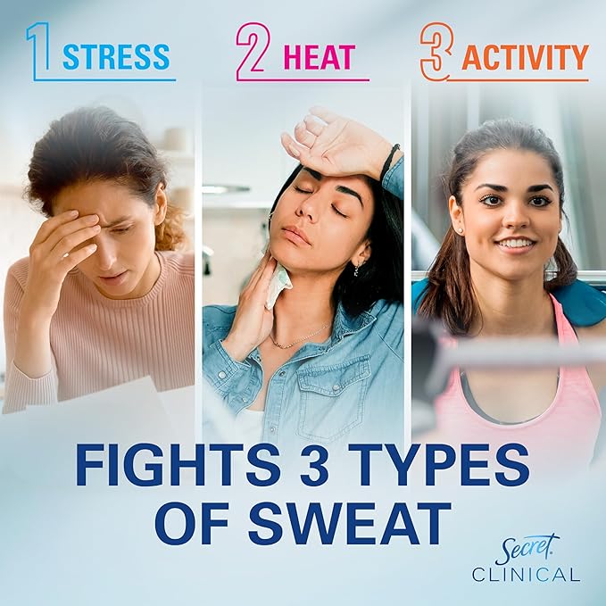 Secret Clinical Strength Antiperspirant Deodorant for Women, 3X Stress Protection, 72hr Sweat & Odor Protection, PH Balancing Minerals, Soft Solid, Light & Fresh Scent, 2.6 oz (Pack of 2)