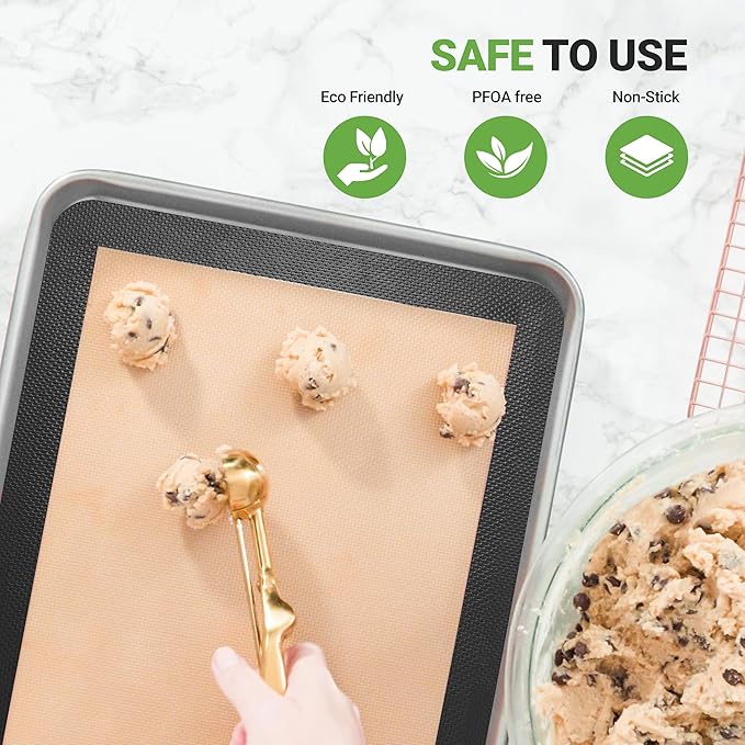 Silicone Baking Mats | 2 Non-stick Food-Grade Reusable Silicone Mats | Perfect for Half Baking Pans 16.5 x 11.6 IN | Oven-Safe Up to 480 Degrees F | Safe for Ovens, Freezers, & Dishwashers (Black)