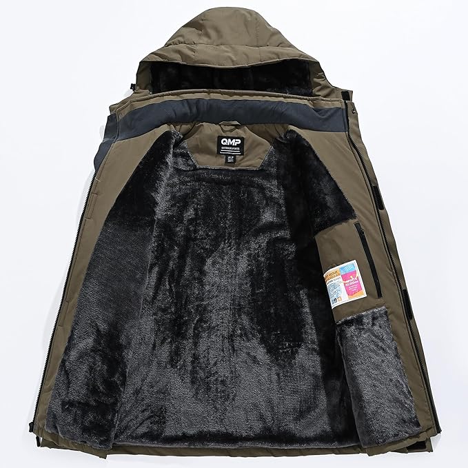 QMP Winter Jackets For Men with Hoode Ski Snow Snowboarding Waterproof Fleece Liner Coats Windproof Raincoat 6 Pockets