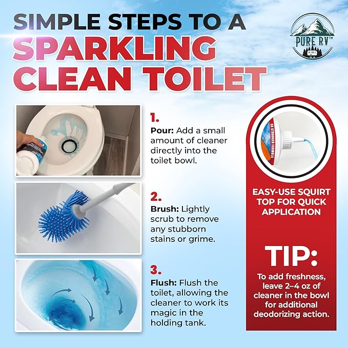 RV Toilet Bowl Cleaner with Easy Squirt Top - Best Septic Safe Toilet Bowl Cleaner (32 oz) - 5X Stronger Stain & Odor Eliminator - RV Toilet Cleaner - Sensor Safe & Non-Acid Formula