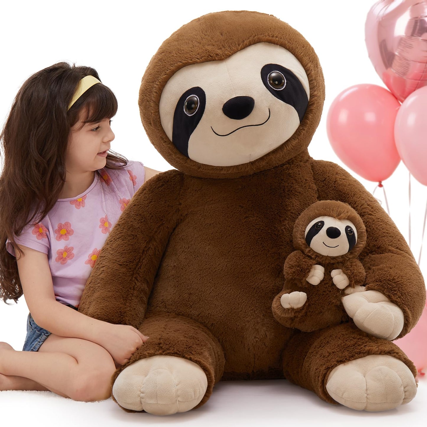 MorisMos Giant Sloth Stuffed Animal Hugging Plush Toys Duo,38" Big Mama and Baby Plush Sloth Toys for Kid Girl Boy,3ft Giant Stuffed Animals Gift for Birthday Baby Shower Decor Valentine's Christmas