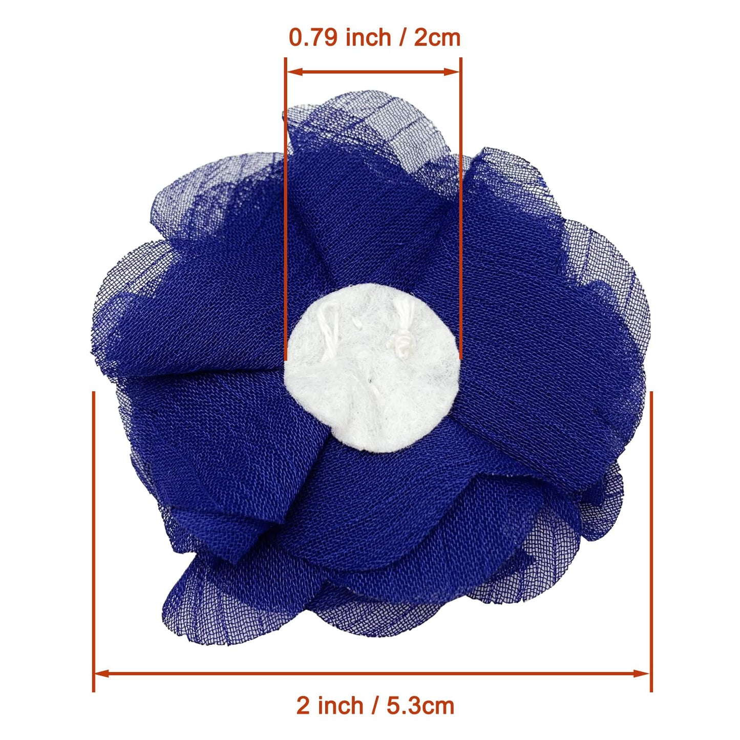 30pcs Rhinestone Chiffon Flower 2" Sewing Fabric Appliques for Clothing Craft Party Wedding Decor Tassel Topper Decoration Gift Wrapping Headbands Hair Accessories DIY (Dark Blue)