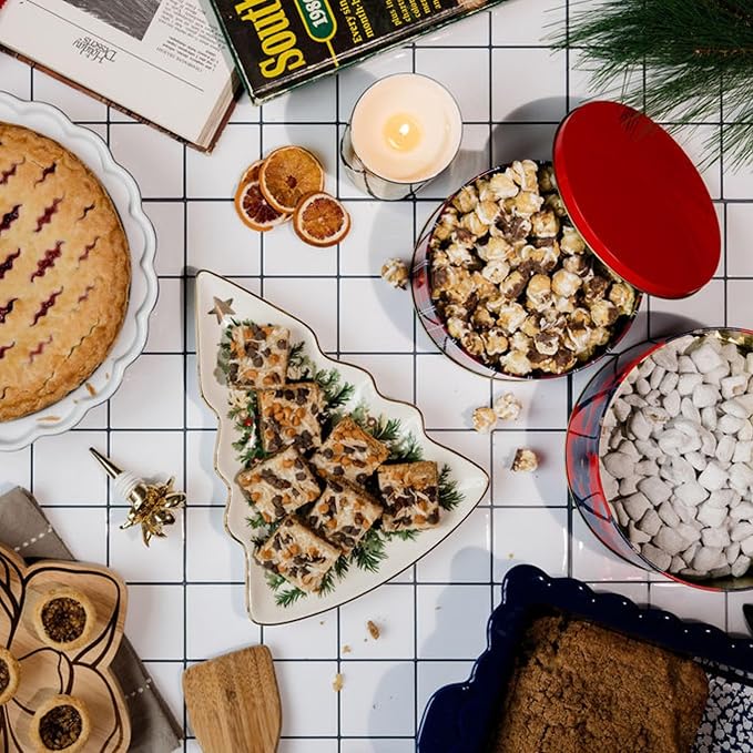 Draper James Cookie Tin Set for Treat Exchange and Gifting, Set of 2 Nesting Metal Boxes, Angie Plaid