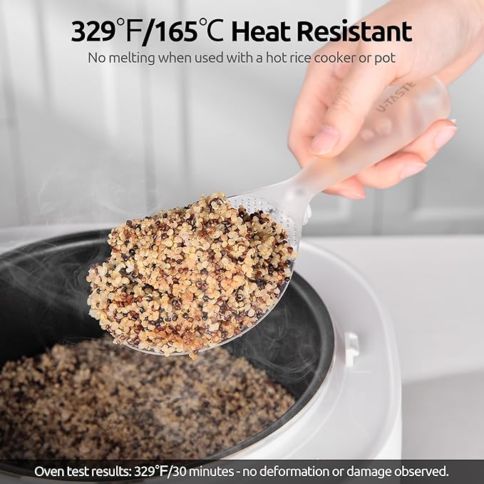 U-Taste 18/8 Stainless Steel Measuring Spoons Set of 7 and 329°F Heat Resistant Rice Spoon Paddle Scooper (Transparent)