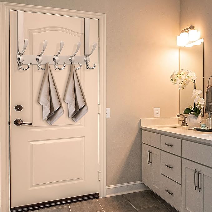 WEBI Over The Door Hooks,Triple Door Hooks for Hanging,Door Hanger,Over The Door Towel Rack,Door Coat Hanger,Door Coat Rack for Clothes,Towels,Behind Bathroom,Chromed