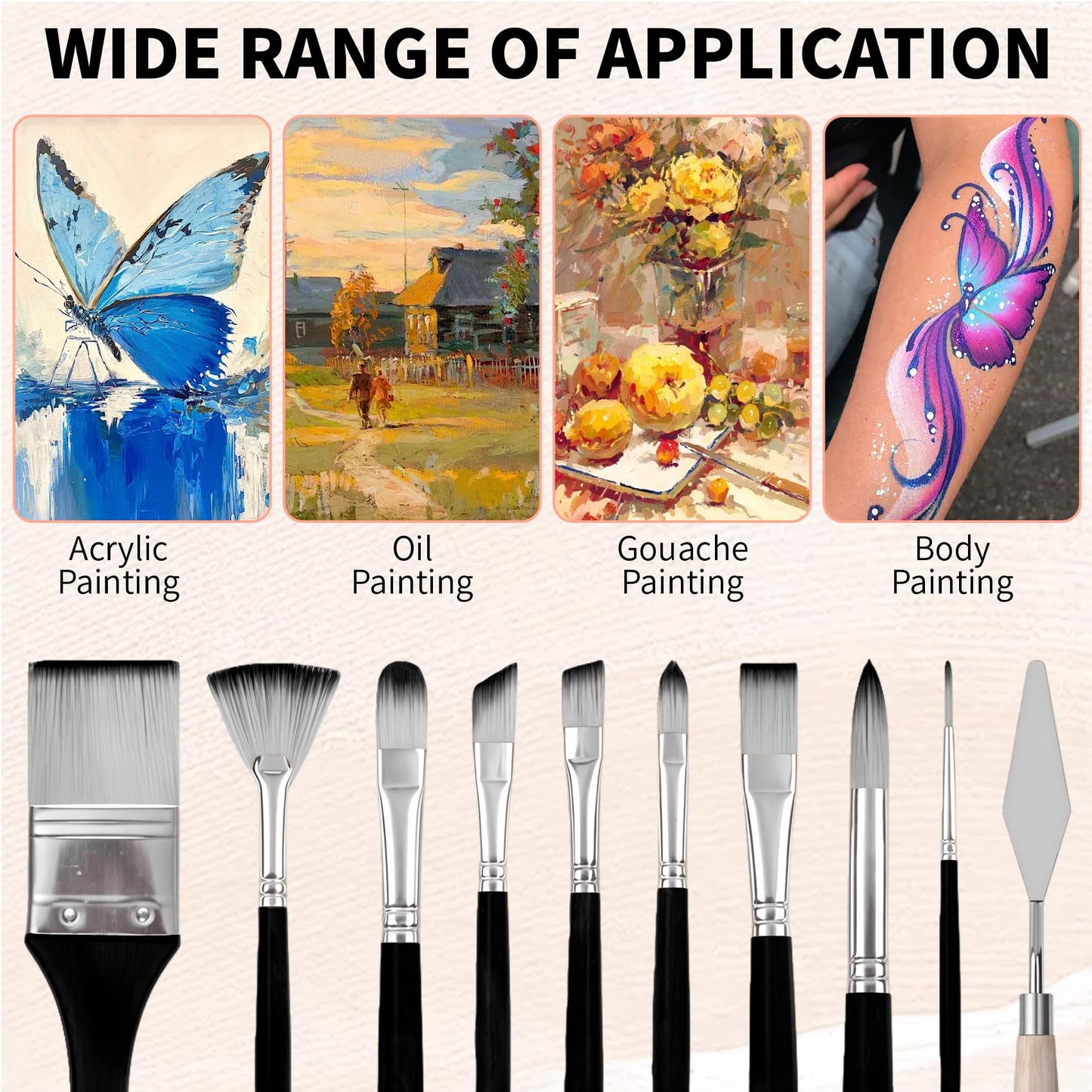CllyCnny 25pcs Paint Brush Set, Professional Artist Paint Brushes for Acrylic Painting, Oil, Watercolor, Gouache, with Paint Spatula and Cloth Roll - Art Supplies for Artists and Beginners