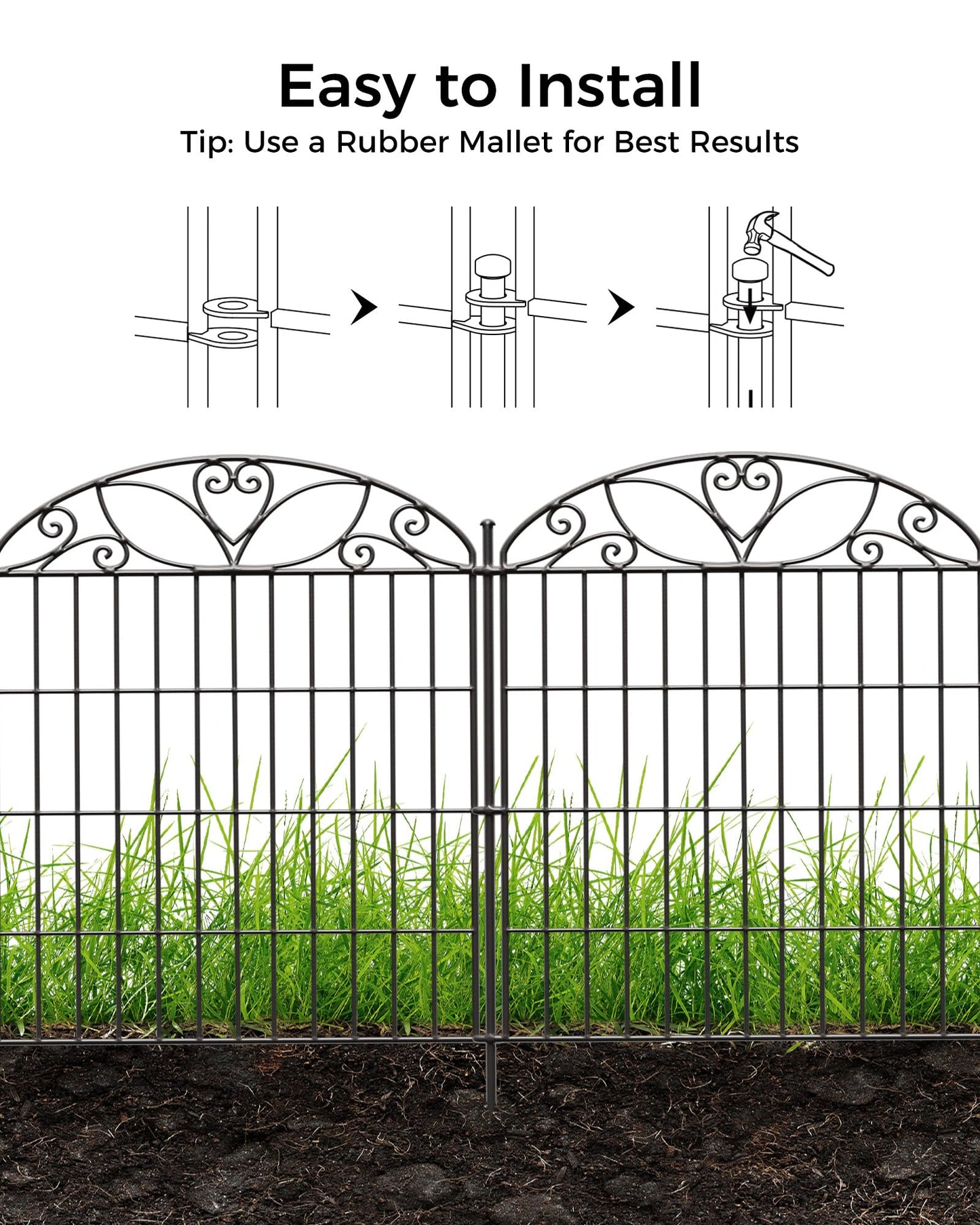 Mars Explo 10 Panels No Dig Decorative Outdoor Garden Fence, 40 in(H) X 23.6 ft(L) Animal Barrier Fencing, Rustproof Portable Fence, Temporary Dog Fence Outdoor for Yard, Outside, Backyard, Patio