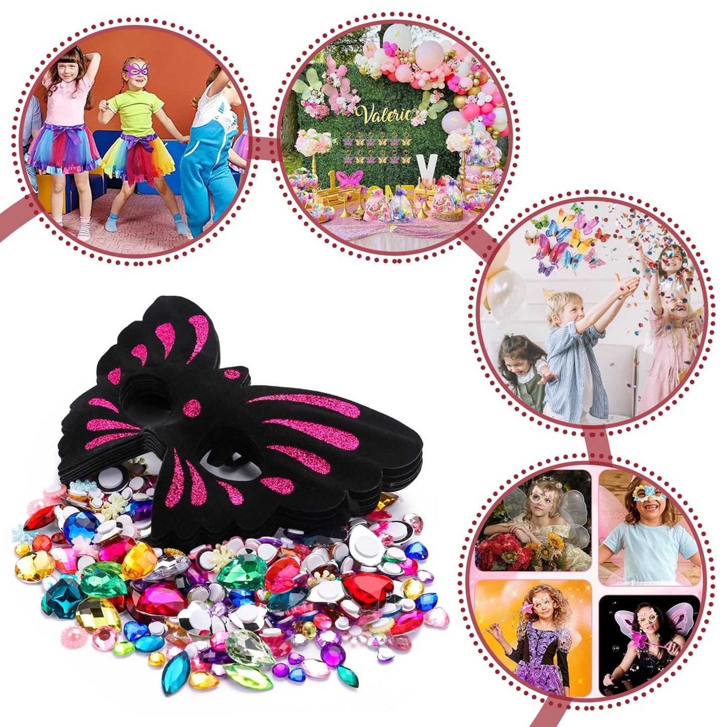RICHNESS Butterfly Masks for Kids Make Your Own Kids Butterfly Costume Masks with Self-Adhesive Jewels Fun Birthday Party Activities pack of 12