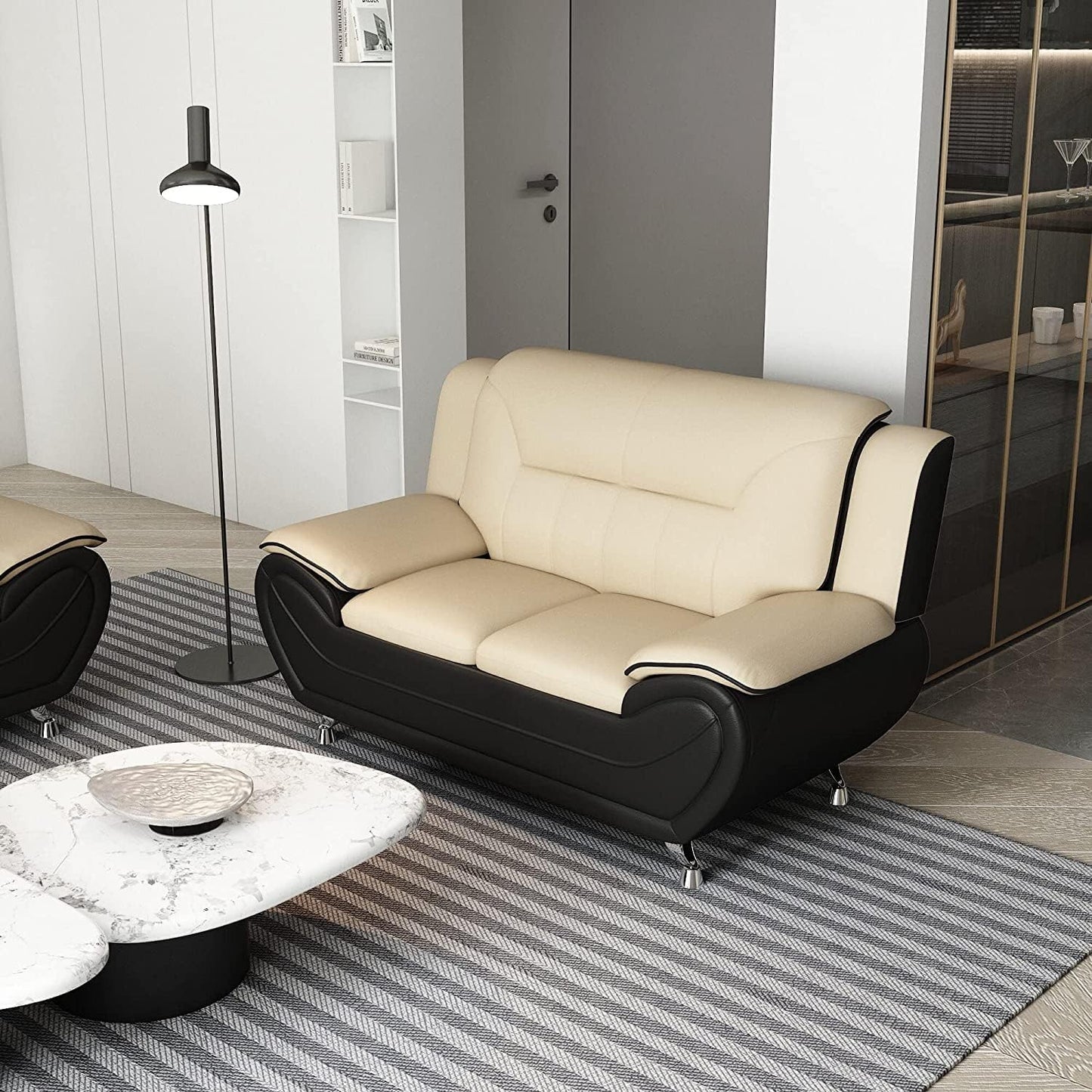 Container Furniture Direct Michael Sofa and Loveseat, Camel/Black