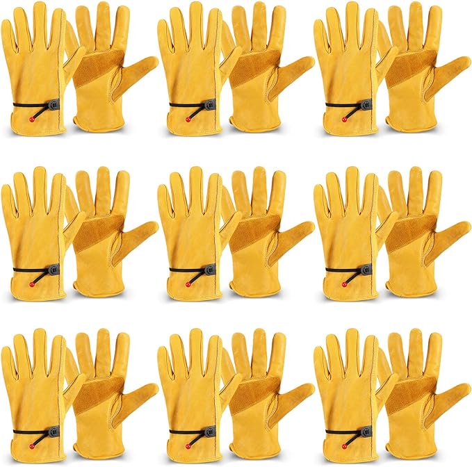 Tarpop Men's Large Cowhide Leather Work Gloves, Reinforced Palm for Wood Cutting, Construction, Gardening, Driving