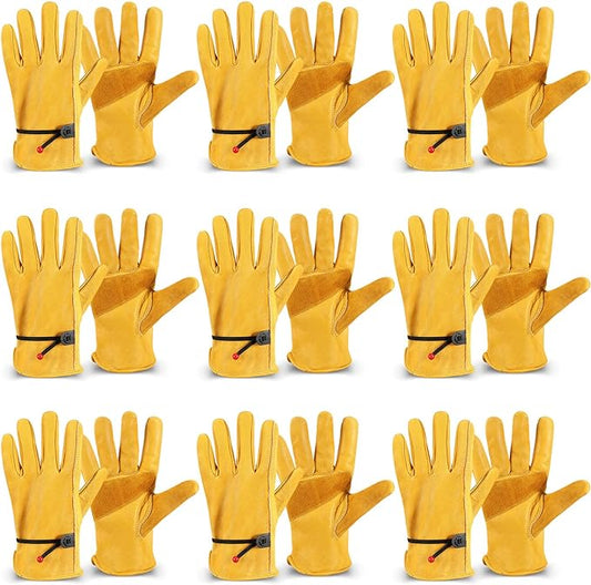 Tarpop Men's Large Cowhide Leather Work Gloves, Reinforced Palm for Wood Cutting, Construction, Gardening, Driving