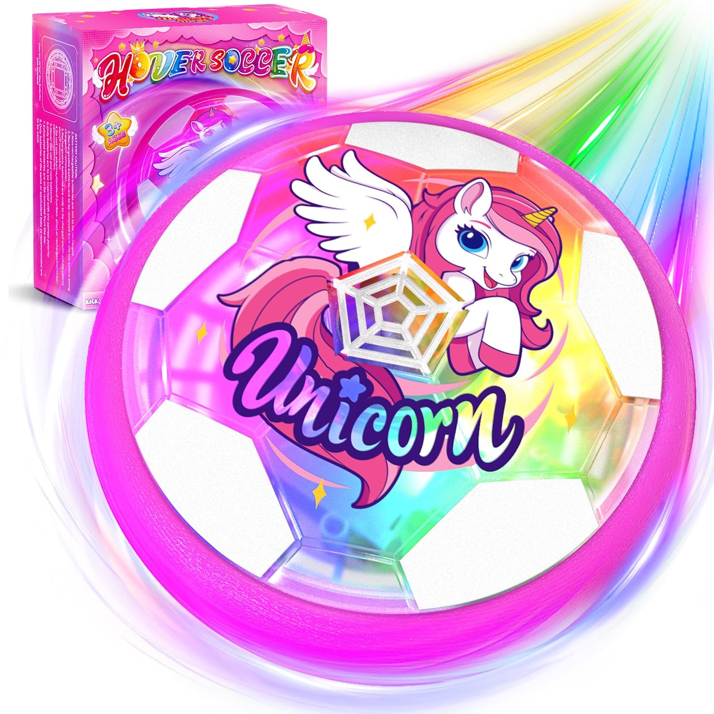 Tqeieu Unicorn Hover Soccer Ball for Girls, Light Up Air Floating Toys for Girls Age 3 4 5 6 7 8 9 10 11 12, Indoor Toy Birthday Gifts, Kids Games with LED Lights Foam Bumper, Kids Stocking Stuffers