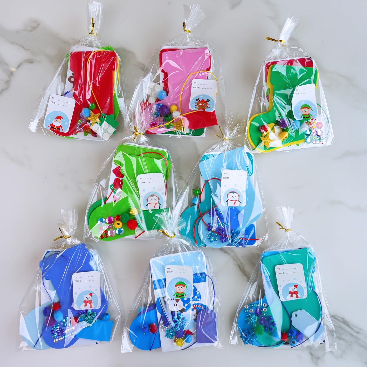 Winlyn 24 Sets Christmas Decorations DIY 3D Stocking Tree Ornaments Winter Crafts Kits Foam Stocking with Festive Foam Stickers for Kids Holiday Seasonal Gift Home Classroom Activities Party Favors