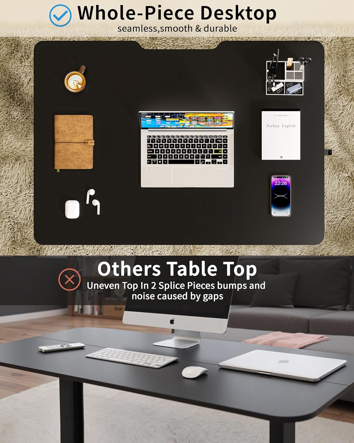 Okin Small Electric Standing Desk, 36" x 24" Whole Piece Height Adjustable Desk, Black Sit to Stand Desks Computer Workstation with Wheels for Home Office