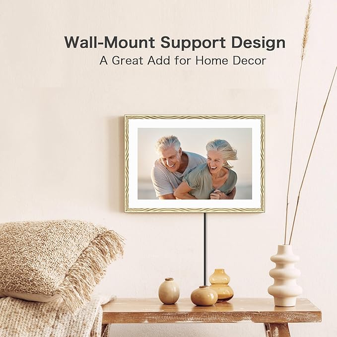 Digital Picture Frame, 10.1'' Frameo Digital Frame Wifi, 32GB Memory, 1280*800 HD Touch Screen Digital Photo Frame, Wall Mountable, Share Instantly, Anniversary, Birthday Gifts for Women, Mom, Golden