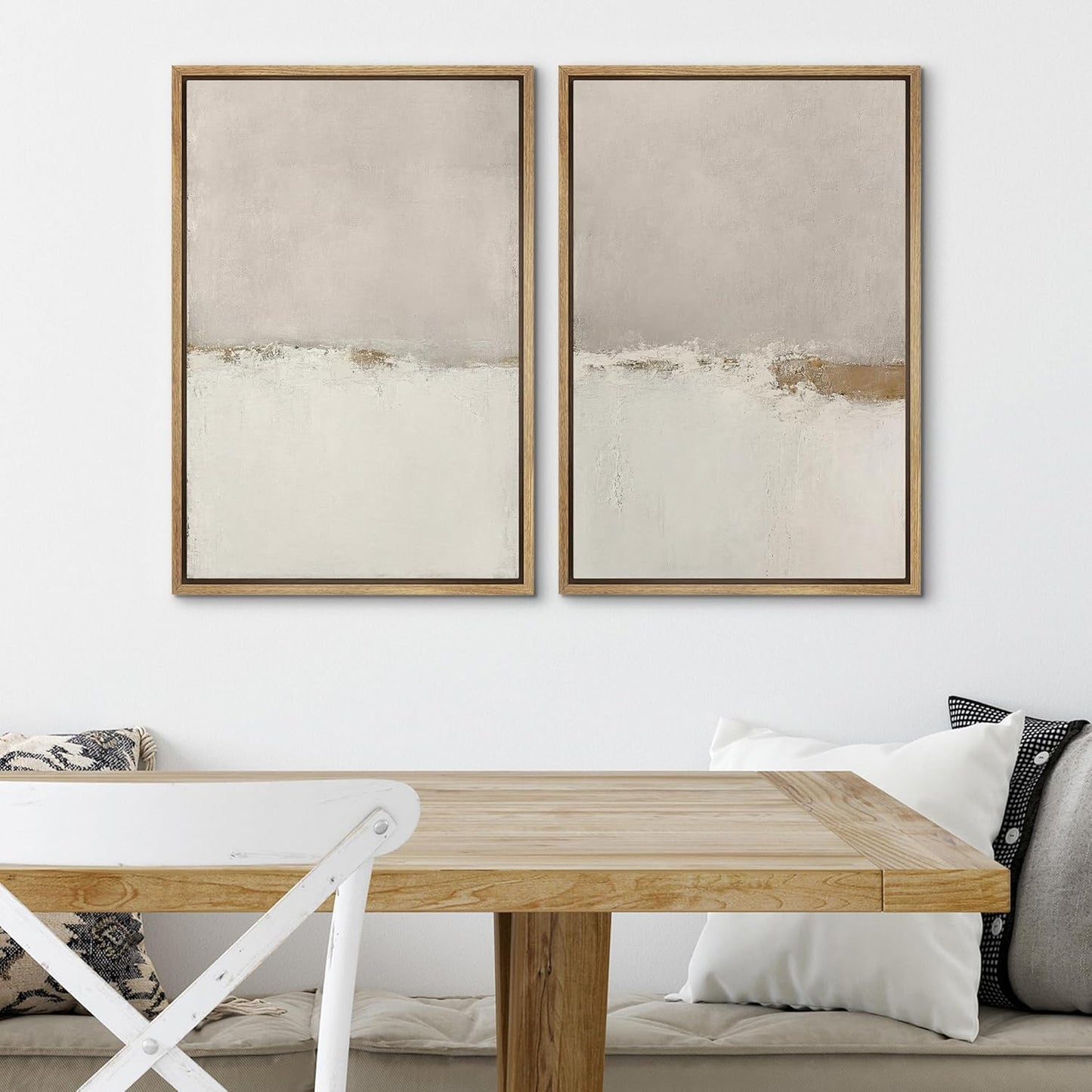 SIGNWIN Framed Canvas Print Wall Art Beige Gray Paint Strokes Abstract Grunge Landscape Prints Modern Art Minimalist Neutral Decor for Living Room, Bedroom, Office - 16"x24"x2 Natural