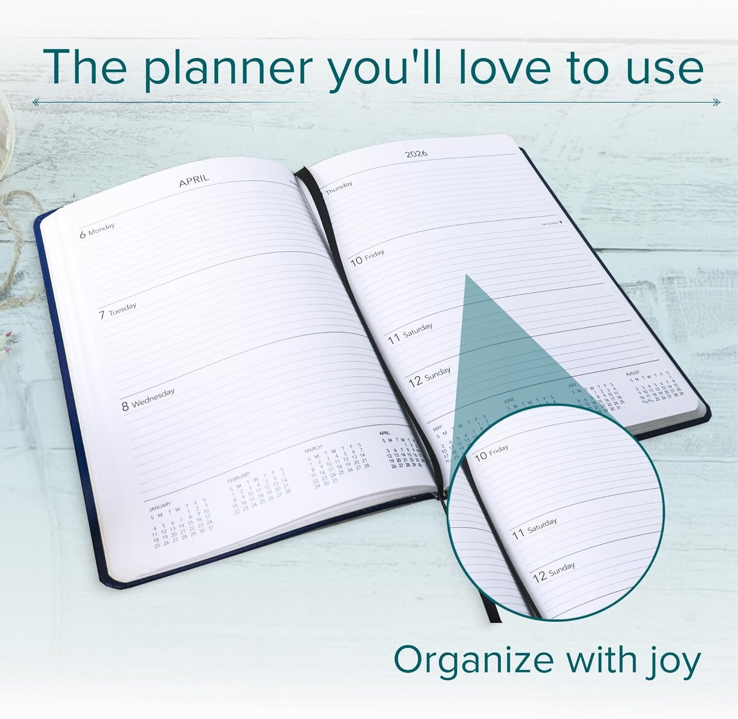 Harbor Desk Weekly Monthly Planner 2025-2026 - Calendar Planner and Notebook, Durable Faux Leather, 192 Pages, Softcover & Book Bound - Cambridge Orchid Flower - 8x5.5"