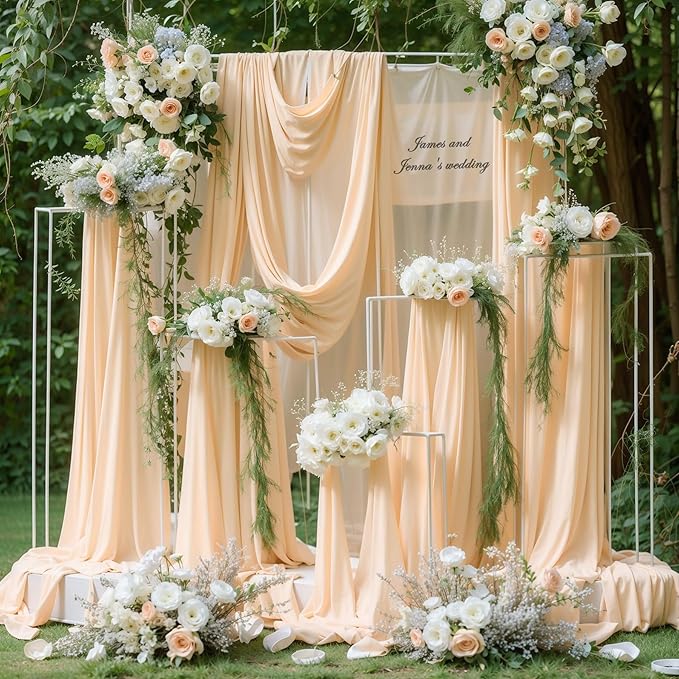 Wedding Arch Draping Fabric, 1 Panel 18FT Champagne Sheer Backdrop Curtain Chiffon Fabric Drapery Voile Scarf Draping Panels for Wedding Archway Ceremony Curtain Valance Party Decoration