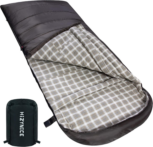 0 Degree Sleeping Bag 100% Cotton Flannel XXL for Adults Big and Tall Cold Weather Winter Zero Degree Camping,Free Compression Sack