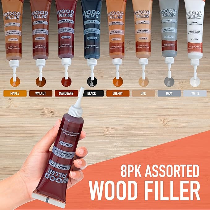 Wood Filler Furniture Markers Touch Up Repair Kit 34 Pieces - Color Match Filler & Scratch Repair Stain Pens for Hardwood Cracks, Holes, Discoloration, Wooden Door, Floor, Cabinet, Table