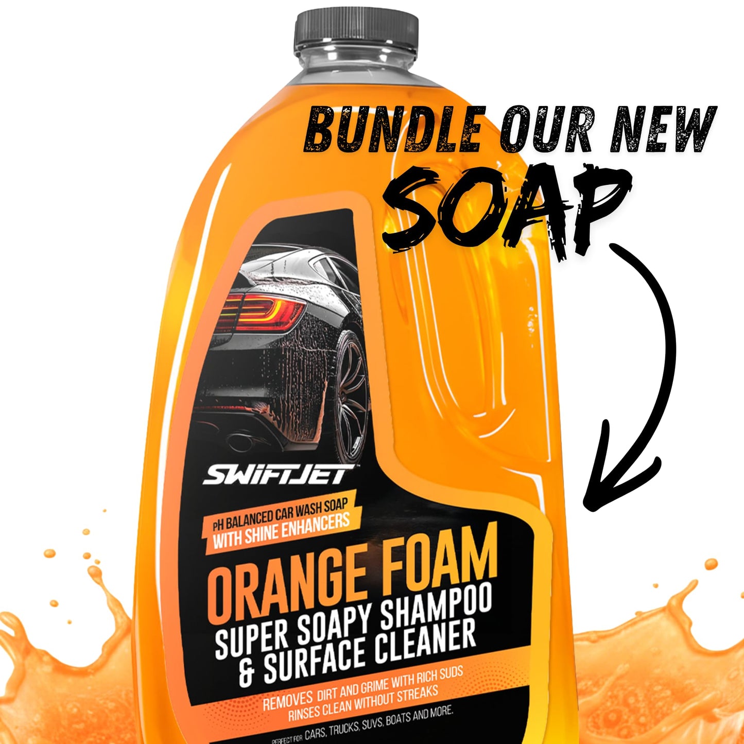 SwiftJet Car Wash Foam Gun + Microfiber Wash Mitt - Foam Cannon Works with Any Soap - Garden Hose Car Foam Sprayer - Car Wash Kit - Car Accessories Foam Blaster (Orange Foam Gun with Mitt)