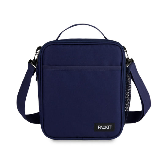 PackIt Freezable Crossbody Lunch Box, Midnight Navy, Technology, Fully Freezable, Collapsible, Reusable, With Top Handle, Front Slip Pocket. Effortlessly Carry, Fresh Every Time