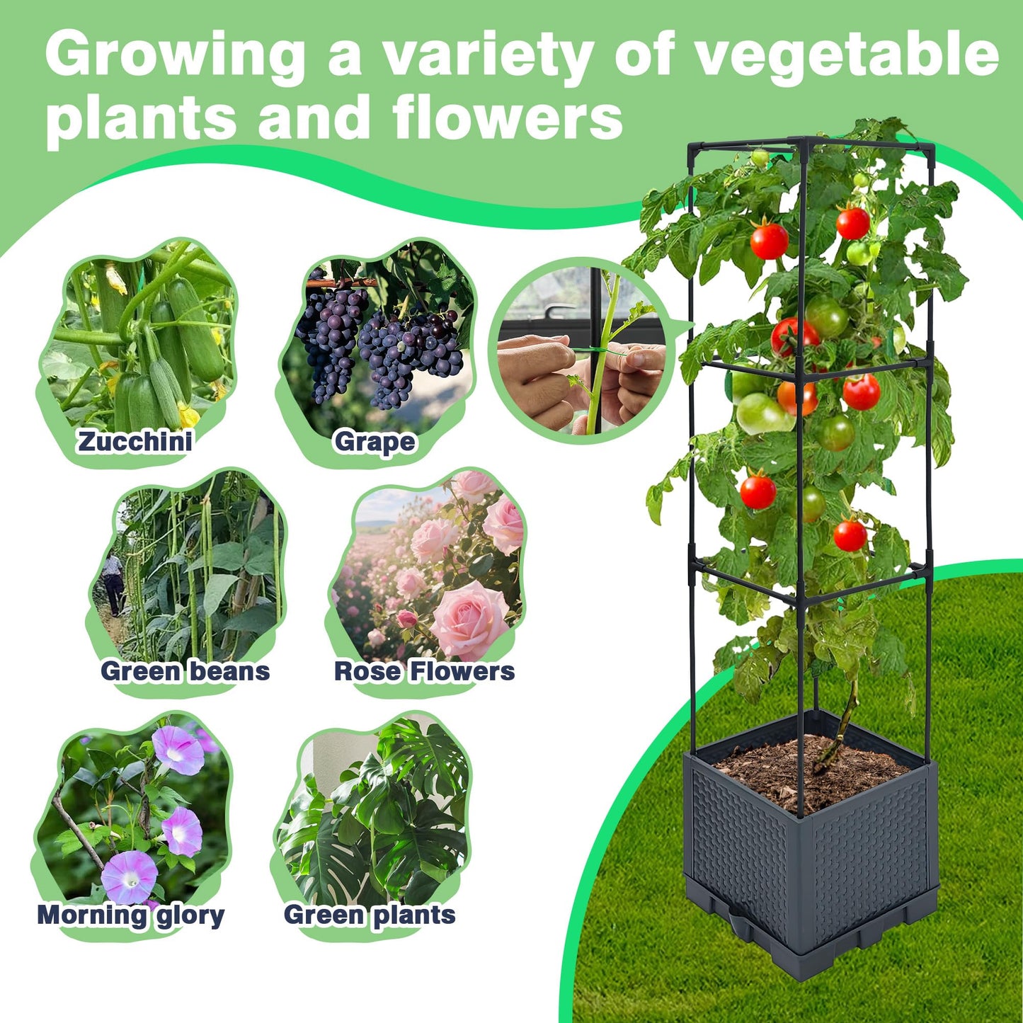 Sumloty 2 Pack Raised Garden Bed Planter Box with Trellis, 44" Self Watering Tomato Planter Box for Climbing Vegetable Flowers and Plants, Tomato Pot for Indoor Outdoor Patio Garden Planter Use