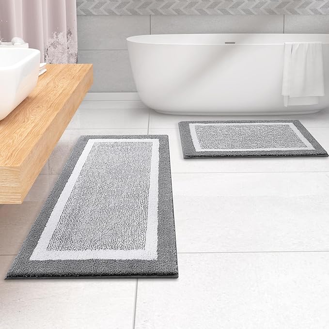 OLANLY Bathroom Rugs 59x24, Extra Soft and Absorbent Microfiber Bath Mat, Non-Slip, Machine Washable, Quick Dry Shaggy Bath Carpet, Suitable for Bathroom Floor, Tub, Shower (Long, Grey)