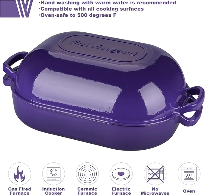 Large Cast Iron Dutch Oven Dome Pot with Lid, Enameled Bread Oven, Bread Pan for Homemade Sourdough Bread Baking, 9QT, Purple