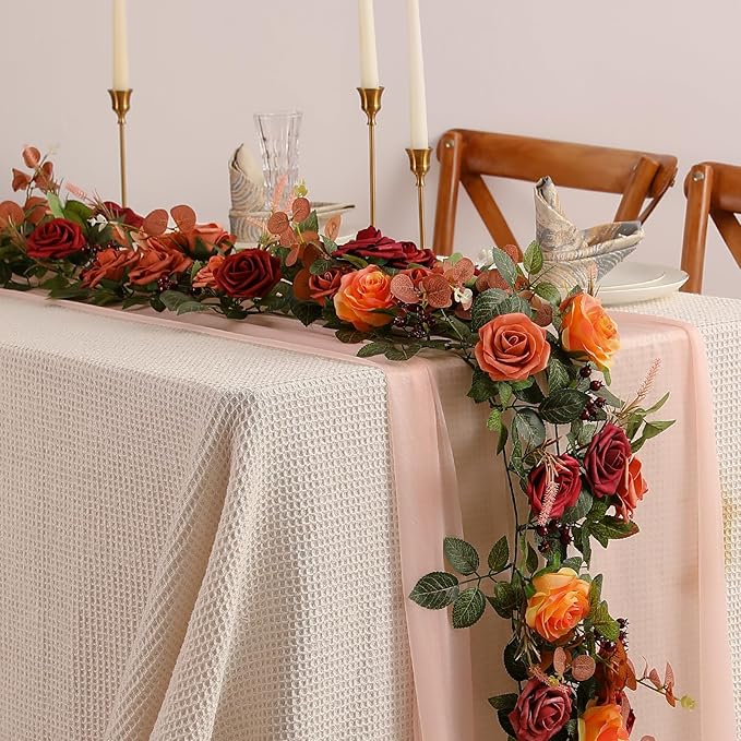 5FT Terracotta Artificial Flower Garland Fall Floral Garland Burnt Orange Arch Rose Vine for Wedding Ceremony Party Backdrop Decor Arch Flowers Mantel Table Centerpieces Decorations