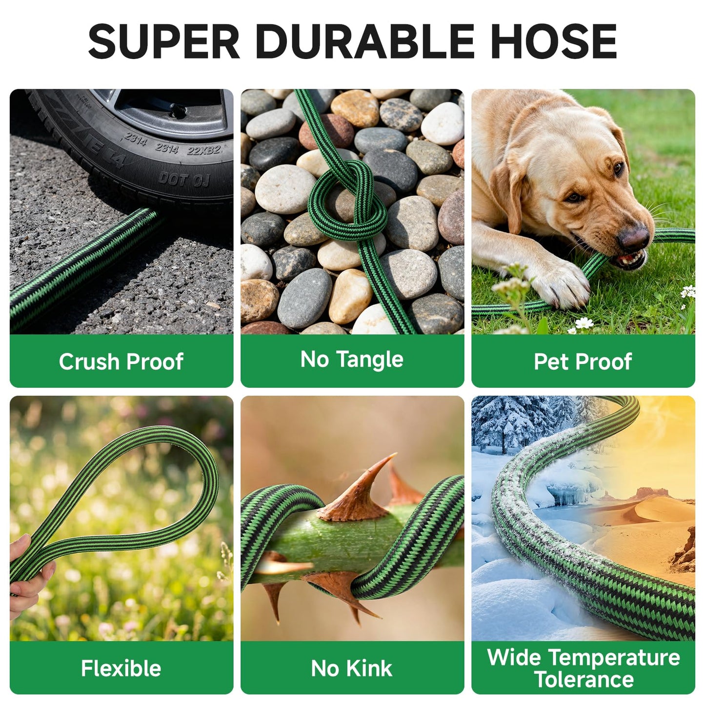 Watato Garden Hose 25FT Non-Expandable Water Hose Flexible Kink-Free Lightweight Leak-Proof Sturdy Outdoor Hose Water Pipe for Garden Yard Lawn Camper 3/4 Inch Fittings