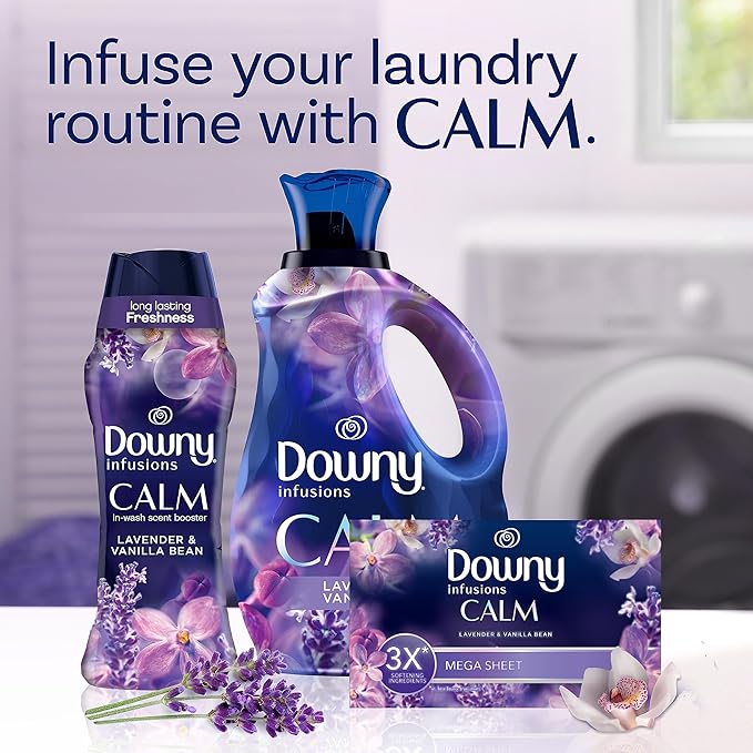 Downy CALM, Mega Dryer Sheets, Laundry Fabric Softener, Lavender and Vanilla Bean, 180 Count