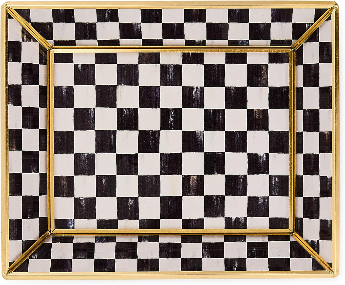 MACKENZIE-CHILDS Glass Tray, Decorative Bathroom Counter Tray, Small, Black-and-White Courtly Check