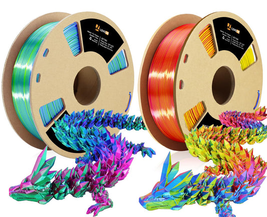 LOVOON 3D Printing Filament Bundle 2 KG, Tricolor PLA Filament 1.75mm Silk Blue/Green/Red and Silk Blue/Yellow/Red, Color Changi