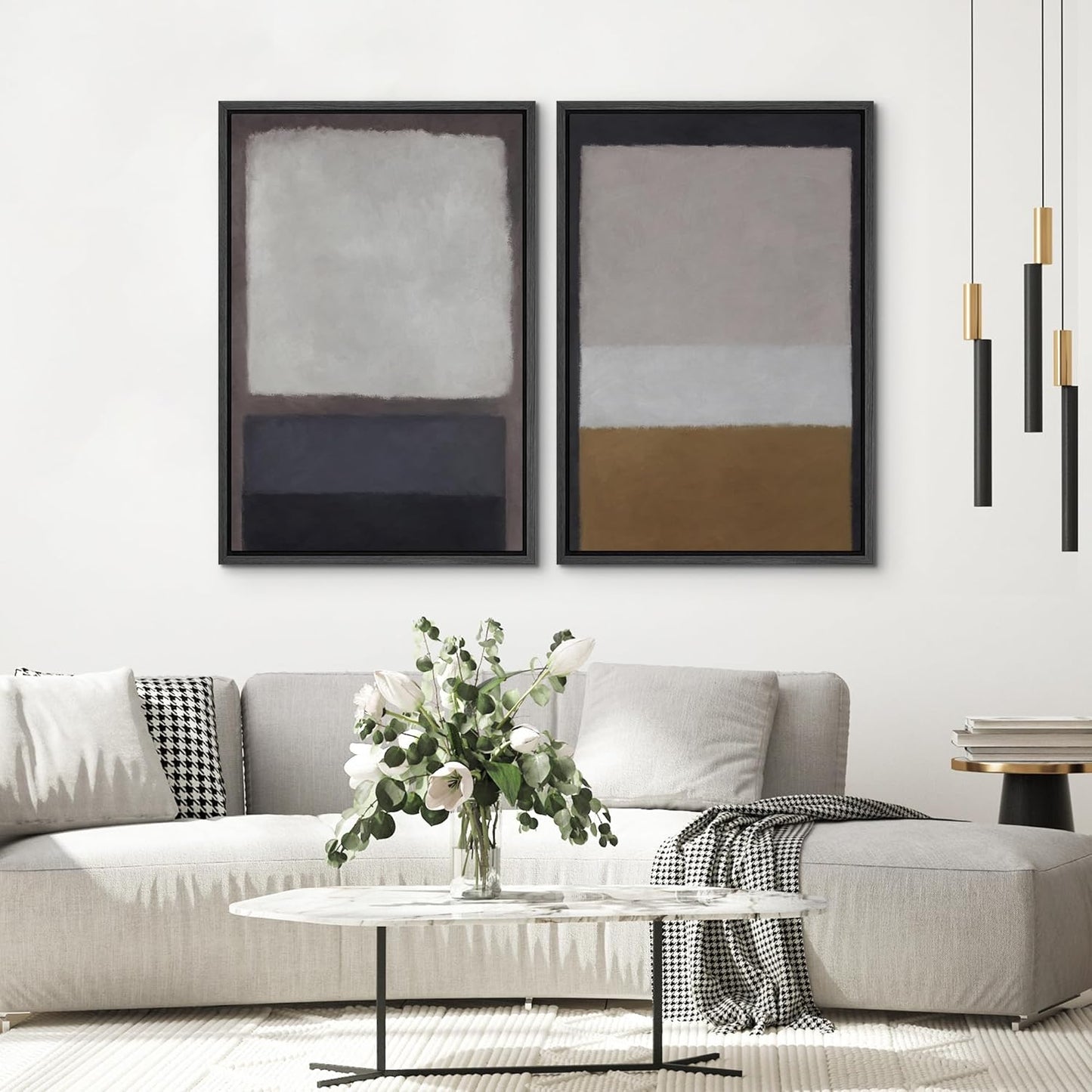 SIGNWIN Framed Canvas Print Wall Art Set Gray Brown Pastel Geometric Color Blocks Abstract Shapes Illustrations Art Contemporary Decorative for Living Room, Bedroom, Office - 24"x36"x2 Black