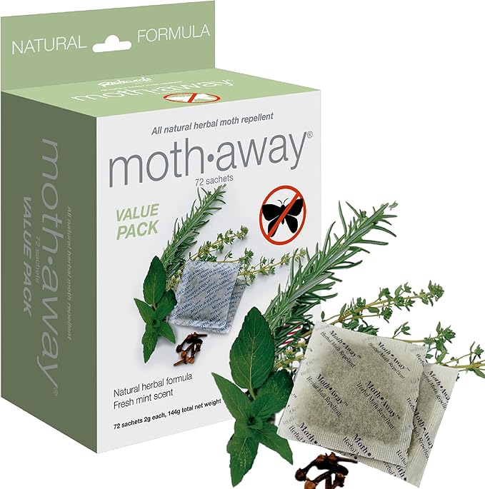 Richards Homewares Moth Away Sachets – 72-Pack Value Bundle, Natural Herbal Moth Repellent, Non-Toxic & Chemical-Free, Fresh Scent for Closets, Drawers & Storage – Made in USA