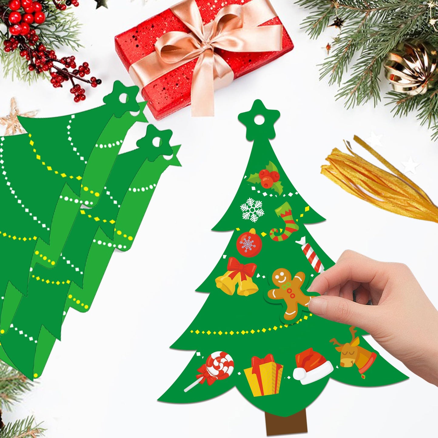 BCCSNNM 48 Pcs Christmas Tree Stickers Kit for Christmas DIY Hanging Art Ornaments Making Your Own Xmas Craft for Winter Holiday Party Classroom Activities Party Decoration