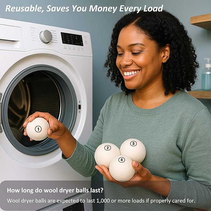 Wool Dryer Balls Laundry, L(2.3") 12 Pack, Premium Fabric Softener Ball, Reusable, Anti Static, Chemical Free Natural Wool Balls for Dryer, Laundry Dryer Balls – 100% New Zealand Wool