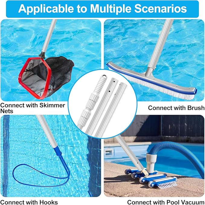 YEECHUN Professional Thicken 12 Foot Swimming Pool Pole Telescopic Aluminum Fits Pool Net Skimmer Rake Vacuum Head Brush Cleaning Equipment Heavy Duty,for Skimmer Nets, Vacuum Heads and Brushes