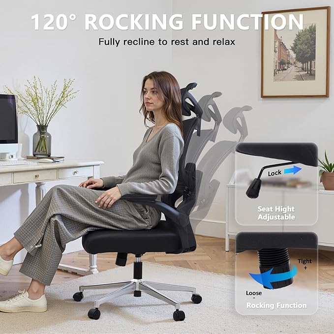 Adjustable Office Chair Computer Chair Ergonomic Desk Chair with Lumbar Support and Headrest High Back Executive Chair with Rolling Function for Home Office Computer Task Seating